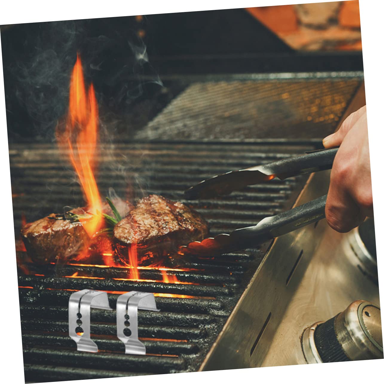 Unomor 4pcs Stainless Steel BBQ Grill Clip Meat Probe Holder Thermometer Clip for Cooking