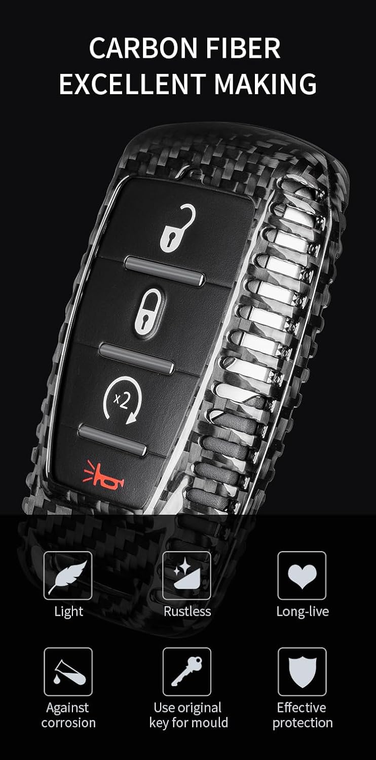 Genuine Carbon Fiber Key Fob Cover for Ram 1500 2500 3500 Key Fob 2019-2025 Protector Case