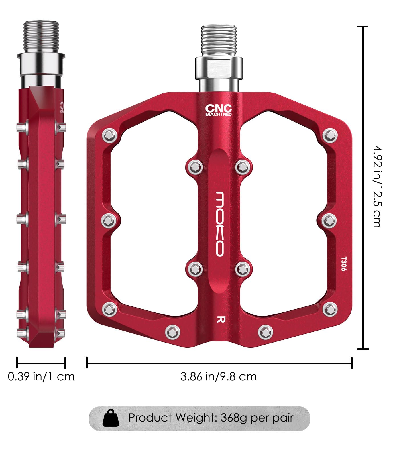 MoKo Pedali per Mountain Bike 2 Pezzi, Pedali per Bici in Alluminio Lavorati a CNC con 3 Cuscinetti Sigillati, 24 Perni Antiscivolo, Facili da Installare, per Biciclette da Strada, BMX, E-Bike