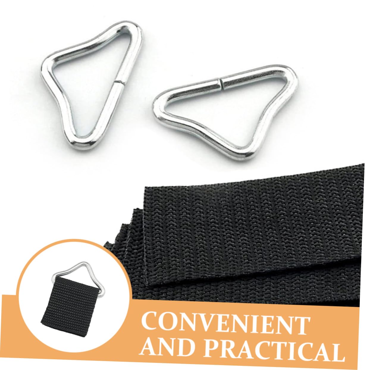 BRIGHTFUFU 10 Sets Compact Trampoline Parts Durable Triangle Rings with Webbing for Secure Connection for Safety and Easy Assembly for Outdoor Use