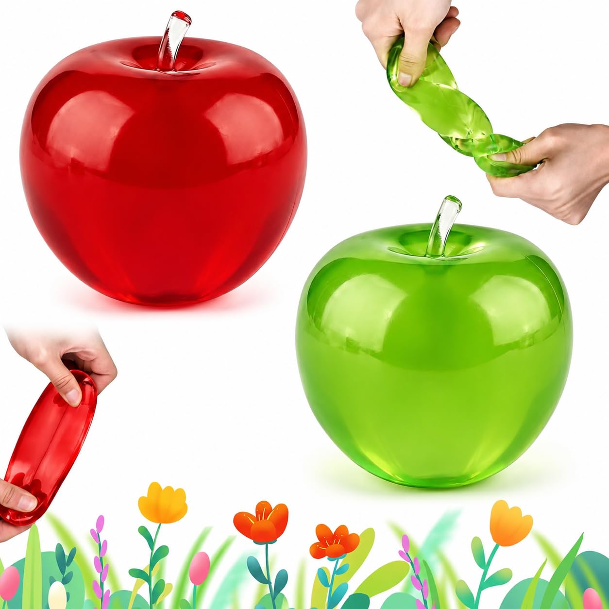 2PCS Apple Squishy Stress Balls, Realistic Fruit Fidget Toys, Slow Rising Sensory Squeeze Toy for Kids Adults, Stress Relief Desk Toy for Office Travel(Green+Red) — image 1