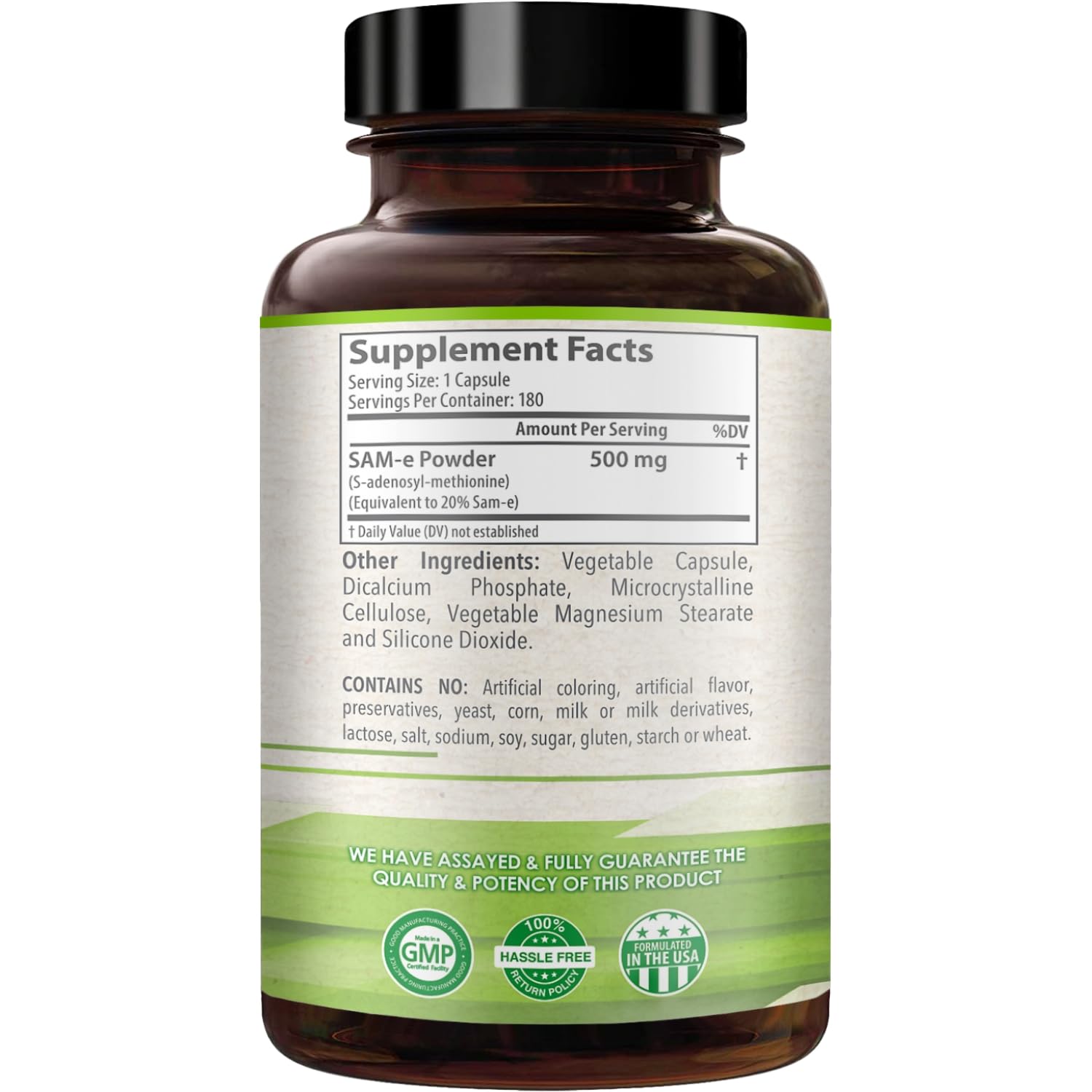 500mg SAM-e Supplement - High Strength 500mg S-Adenosyl-L-Methionine Capsules for Brain Liver and Mood Support - Non-GMO High Absorption Same Supplement (180 Capsules) — Amazon image 3