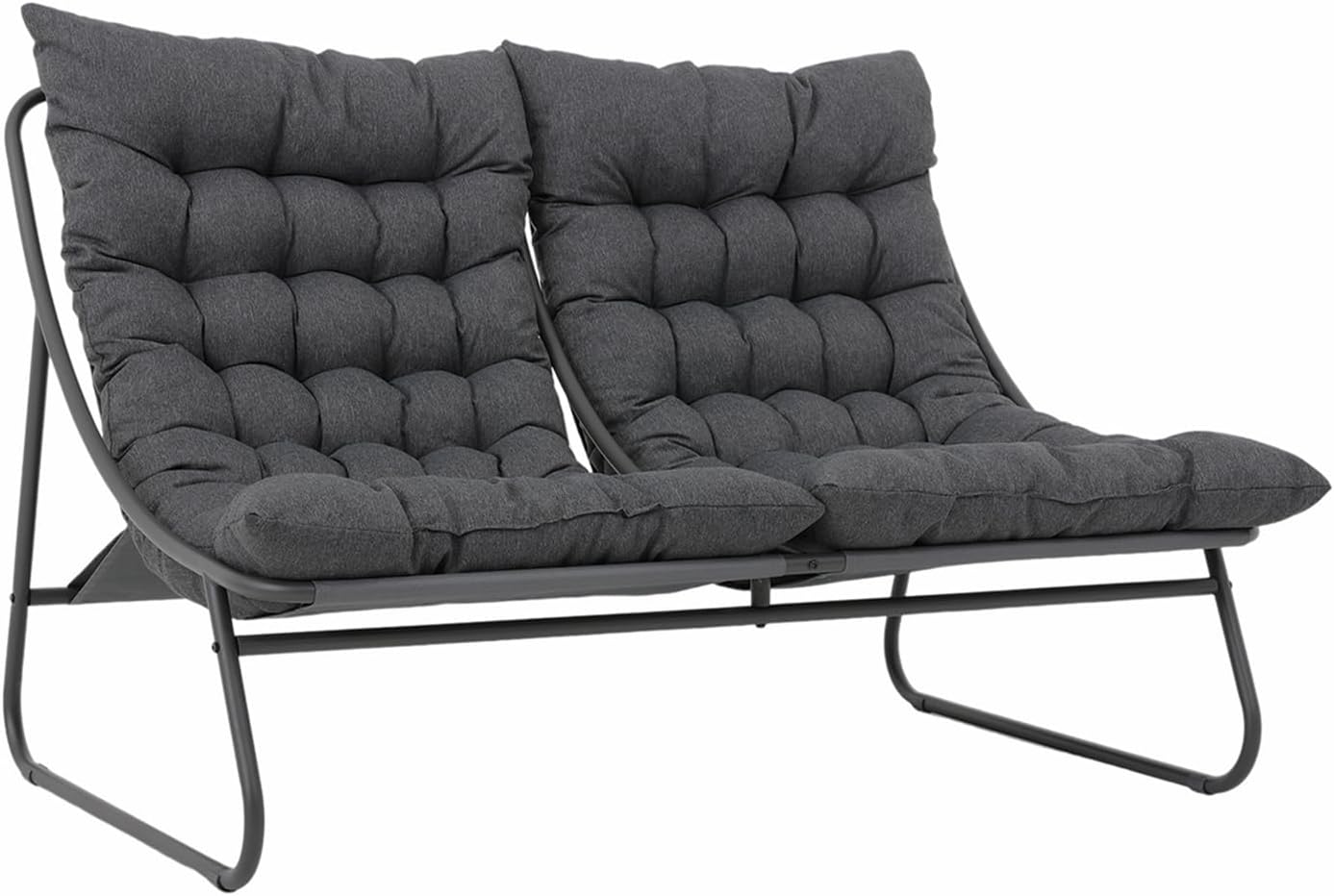 Patio Loveseat, Outdoor Double Chair, Oversized Padded Comfy Outdoor Love Seat, 2 Seater Couch with Cushion, All-Weather Patio Conversation Furniture for Porch Balcony Poolside, Dark Grey