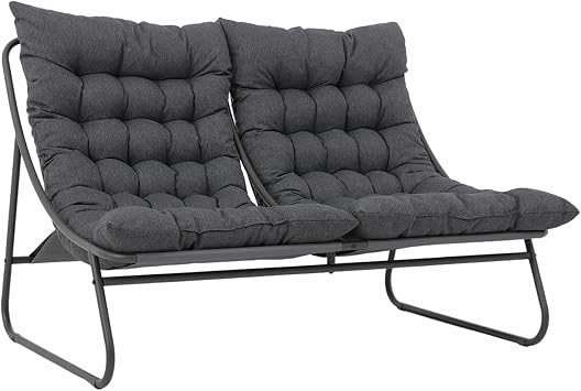 Patio Loveseat, Outdoor Double Chair, Oversized Padded Comfy Outdoor Love Seat, 2 Seater Couch with Cushion, All-Weather Patio Conversation Furniture for Porch Balcony Poolside, Dark Grey