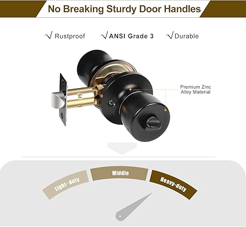 Miniatura 6 de Paquete de 10 pomos de puerta negros, pomos de puerta de privacidad para dormitorio o baño, pomo de puerta interior con cerradura, pomos de puerta