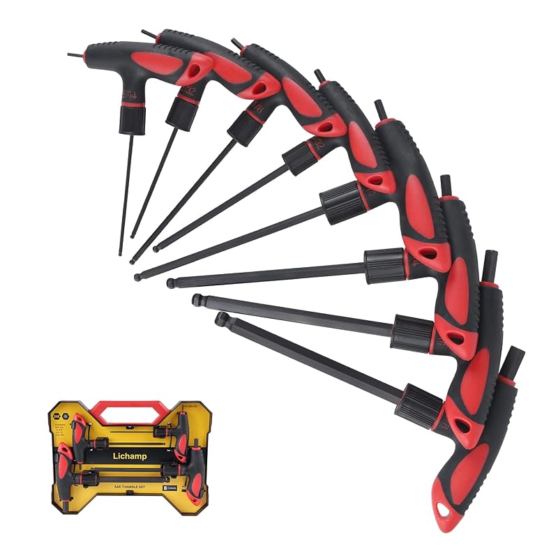 Kit de Chaves Allen SAE com Cabo T e Cabeça Esférica Lichamp, 8 Peças, 1,98 a 9,53 mm