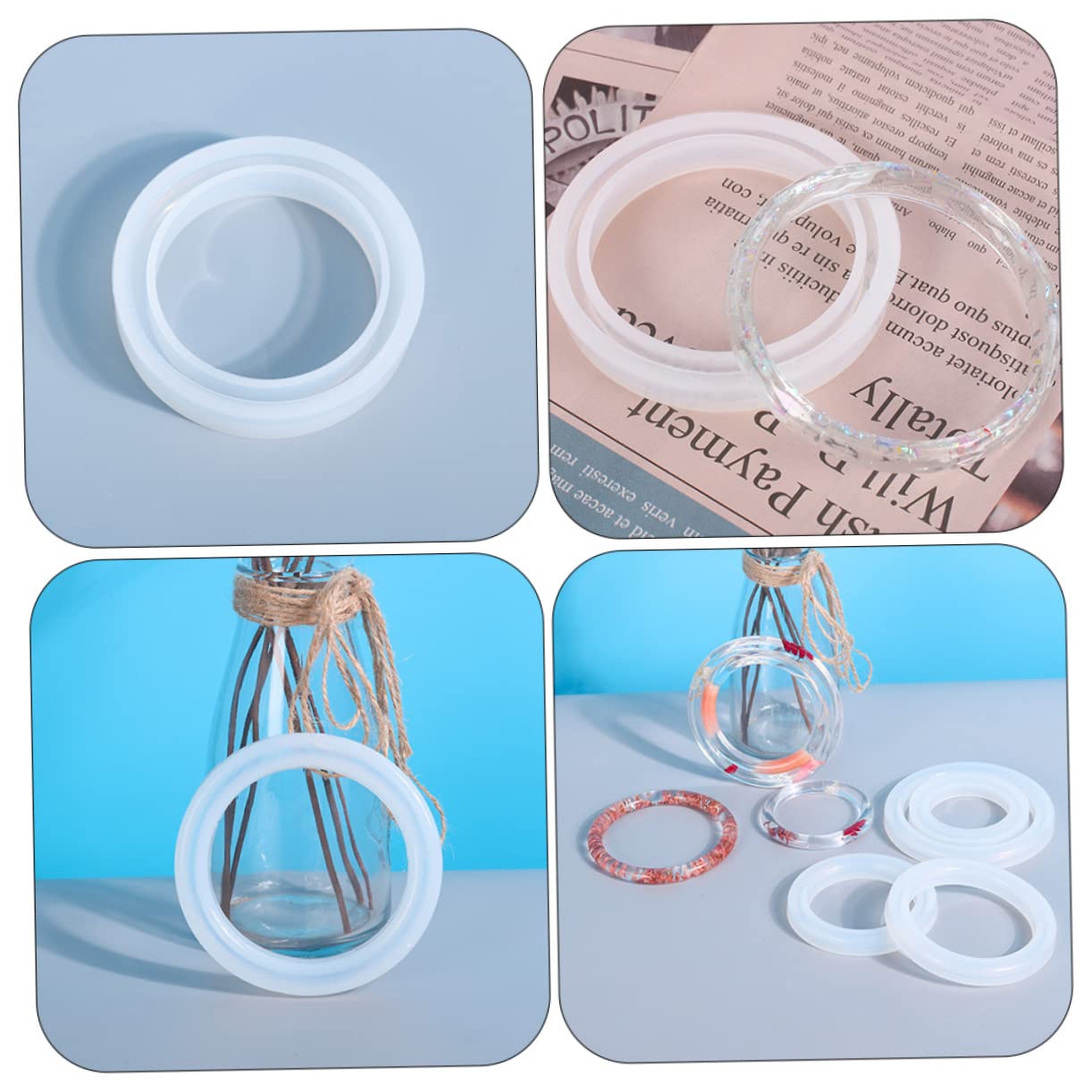 TEHAUX 4 Sätze Kristall-epoxy-form Armbandformen Für Die Schmuckherstellung Silikonformen Form Zur Herstellung Von Armbändern Armbandformen Für Runden Weiß Kieselgel 3 Stück * 4