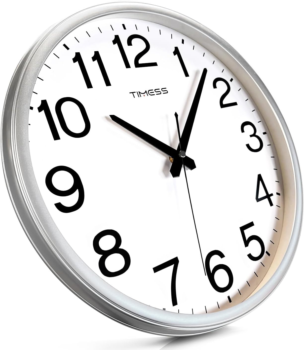 TIMESS Wall Clock, 13 Inch Large Dial Non-Ticking Silent Battery Operated Quality Analog, Ultra-Quiet Movement Quartz, Timeless Stylish Clock, Ideal Modern Home, Office Décor (Sliver)