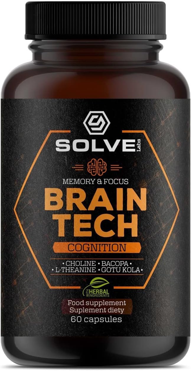 ● BrainTech 60 Kapseln ● Nootropisches Nahrungsergänzungsmittel für Gedächtnis, Konzentration, Lernen, Leistung und Stressresistenz ● mit Cholin, Bacopa, Rhodiola, Ginkgo, Gotu Kola