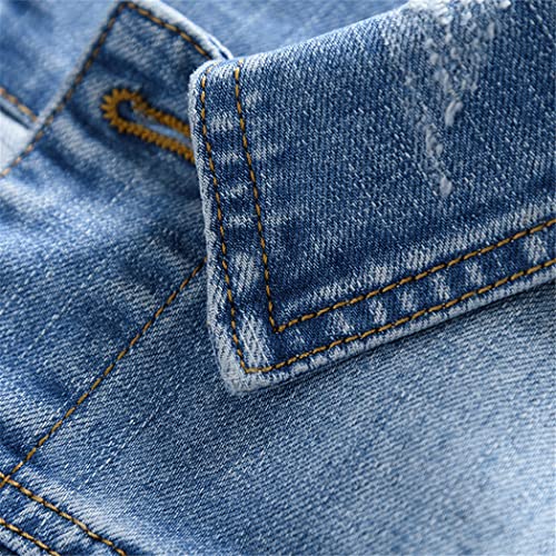 Veste en jean bleu pour homme confortable en coton extensible qui ne serre pas - 5