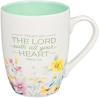 Trust in the Lord Proverbs 3:5 Ceramic Coffee Mug for Women - Christian Art Gifts 12oz Wildflower Faith Mug, Microwave Safe, Lead-Free