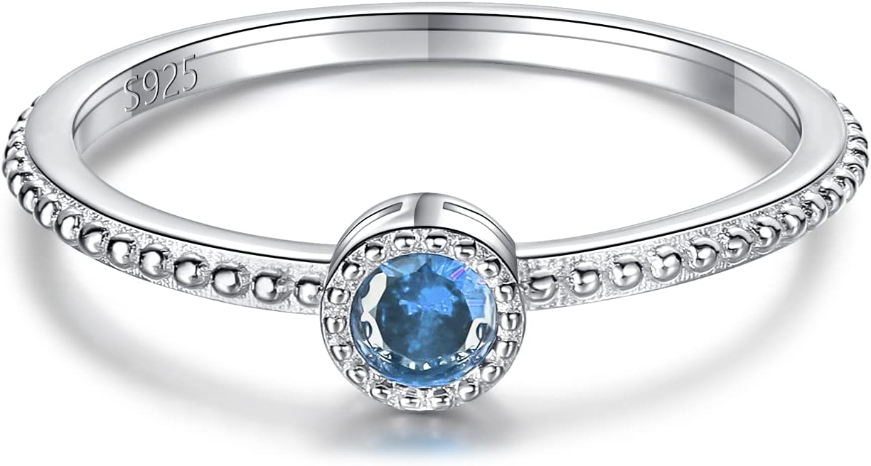 Birthstone Stackable Rings for Women: S925 Sterling Silver Heart Stacking Ring Knuckle Rings Band for Best Friends Christmas Anniversary Birthday Gifts Jewelry