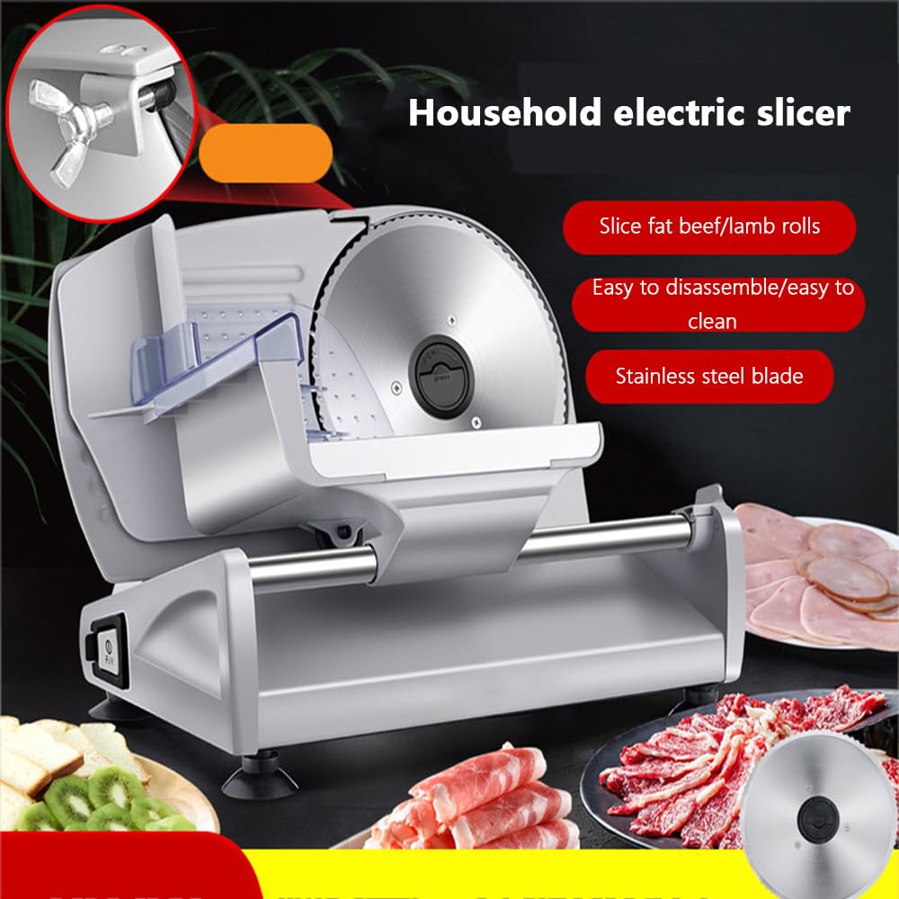Affettatrice per Carne, Affettatrice Elettrica per Alimenti Da 200 W, Spessore Regolabile Da 1 a 15 Mm, Lama in Acciaio Inossidabile Da 7,5", Facile Da Pulire, PUò Affettare Carne,Pane