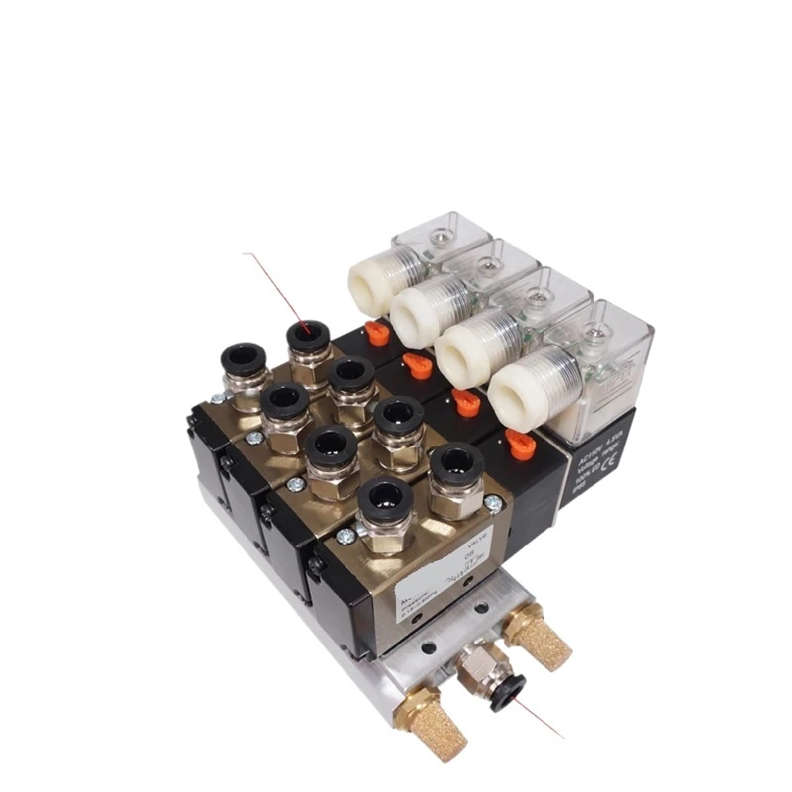 Électrovanne quadruple 4V210-08 AC220V à 2 stations avec raccords de 10mm et embase en aluminium