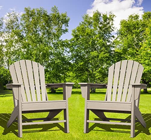 SDKOA Adirondack Chairs Set of 2 Plastic Weather Resistant, Outdoor Chairs Like Real Wood, Widely Used in Outdoor, Patio, Fire Pit, Deck, Outside, Garden, Campfire Chairs- Weathered Wood