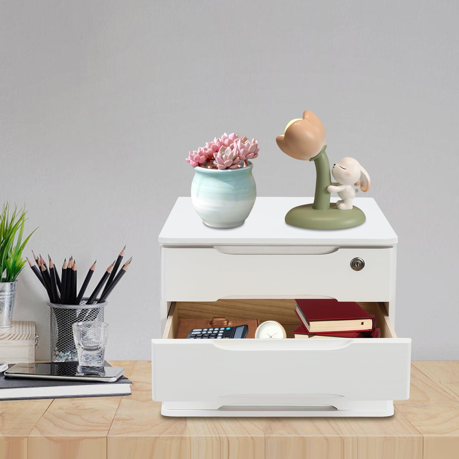 Organisateur De Bureau Avec 3 Tiroir Rangement Bureau Organisateur 3 Niveaux Avec Clés Et Poignées Boîtes à Tiroirs,Pour Organiser Fichiers, Dossiers, Stylos, Cahiers,39 * 30 * 31cm (Blanc)