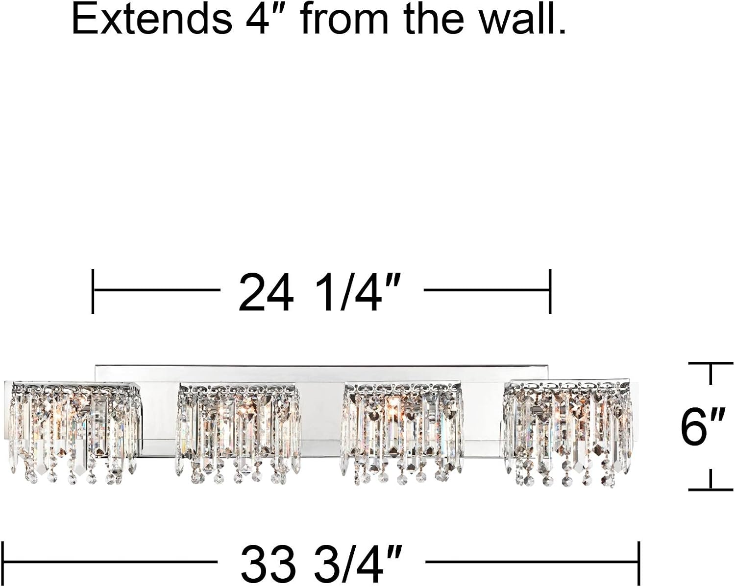 Possini Euro Design Hanging Crystal Modern Wall Light Chrome Silver Metal Hardwired 33 3/4" Wide 4-Light Fixture Mounted Strand and Prisms for Bathroom Vanity Mirror House Home Hallway Room Decor