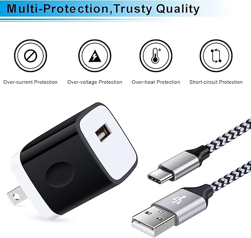 Miniatura 5 de Cargador tipo C con bloque de carga rápida de 5 V1 A, caja de carga de pared, cubo de ladrillo con cable de carga C, cable USB tipo C de 3 pies para