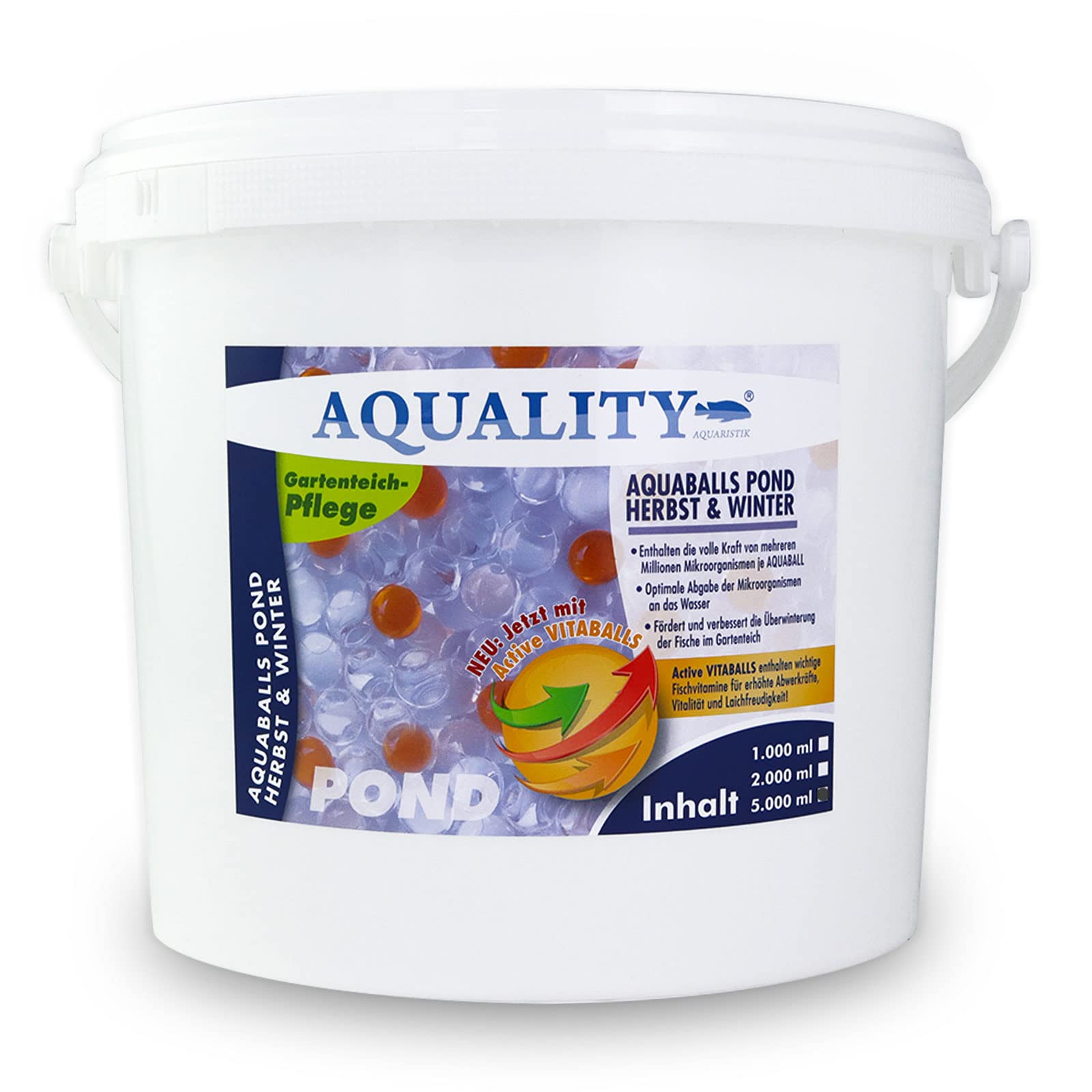 AQUALITY Gartenteich Herbst & Winter Komplett Spar-Set (1. Herbst- & Winterschutz - 2. Teichschutzsalz - 3. AQUABALLS - GRATIS: 4. Regenwasserschutz), Set-Größe:Set 5000