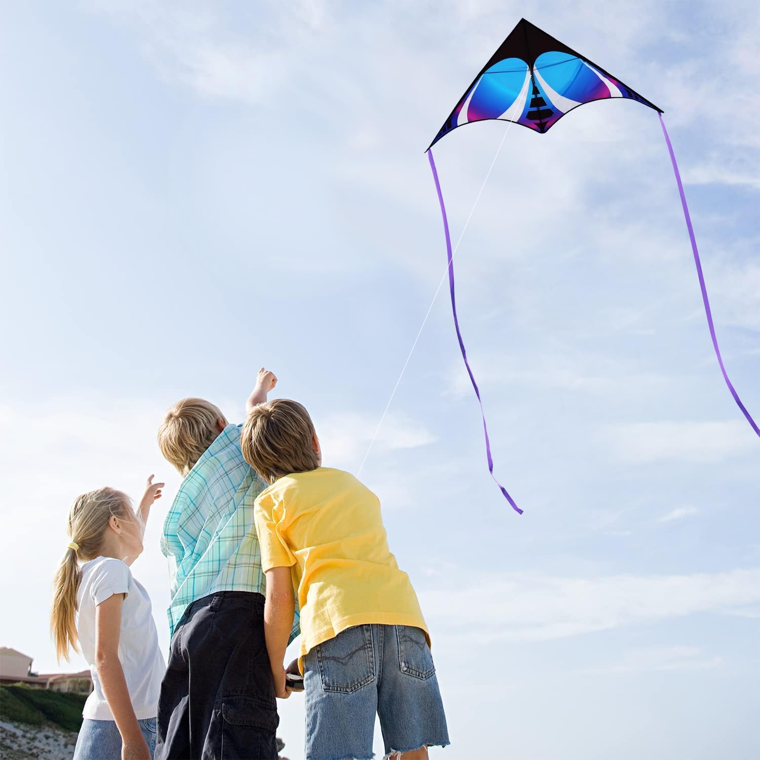 HONBO Large Delta Kite for Kids & Adults,Extremely Easy to Fly Kite for Beach Trip,String Line Included,with Colorful Tail,Perfect for Beginners