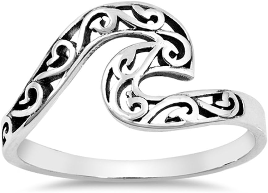 CHOOSE YOUR COLOR Sterling Silver Wave Ring