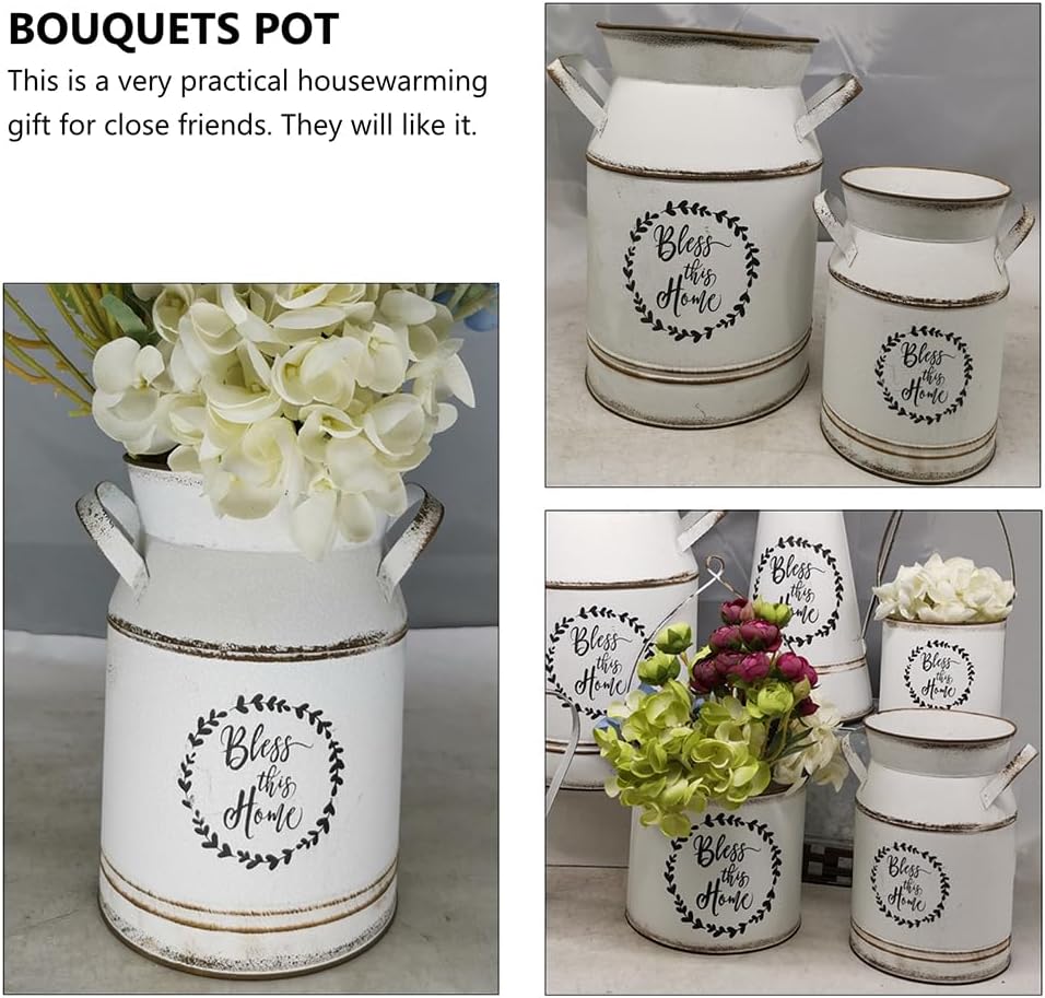 Large Antique Vase, 12x8in White European Pastoral Style Milk Can, Country Pot Decoration Bottle, Pot Storage Bottle - Image 5