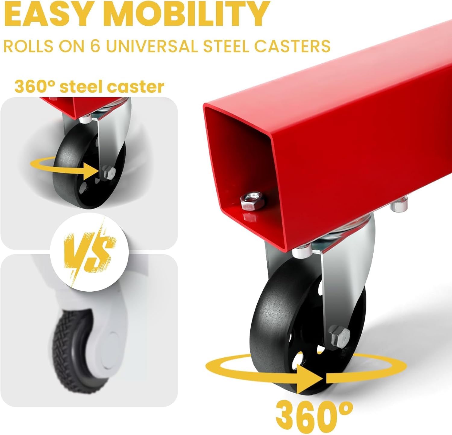 Engine Hoist, 2 Ton 4409 Lbs Folding Cherry Picker Engine Hoist with Leveler, Heavy Duty Engine Shop Crane with 6 Iron Caster Wheels and Telescopic Boom for Auto Repair, Vehicle Maintenance,（Red）
