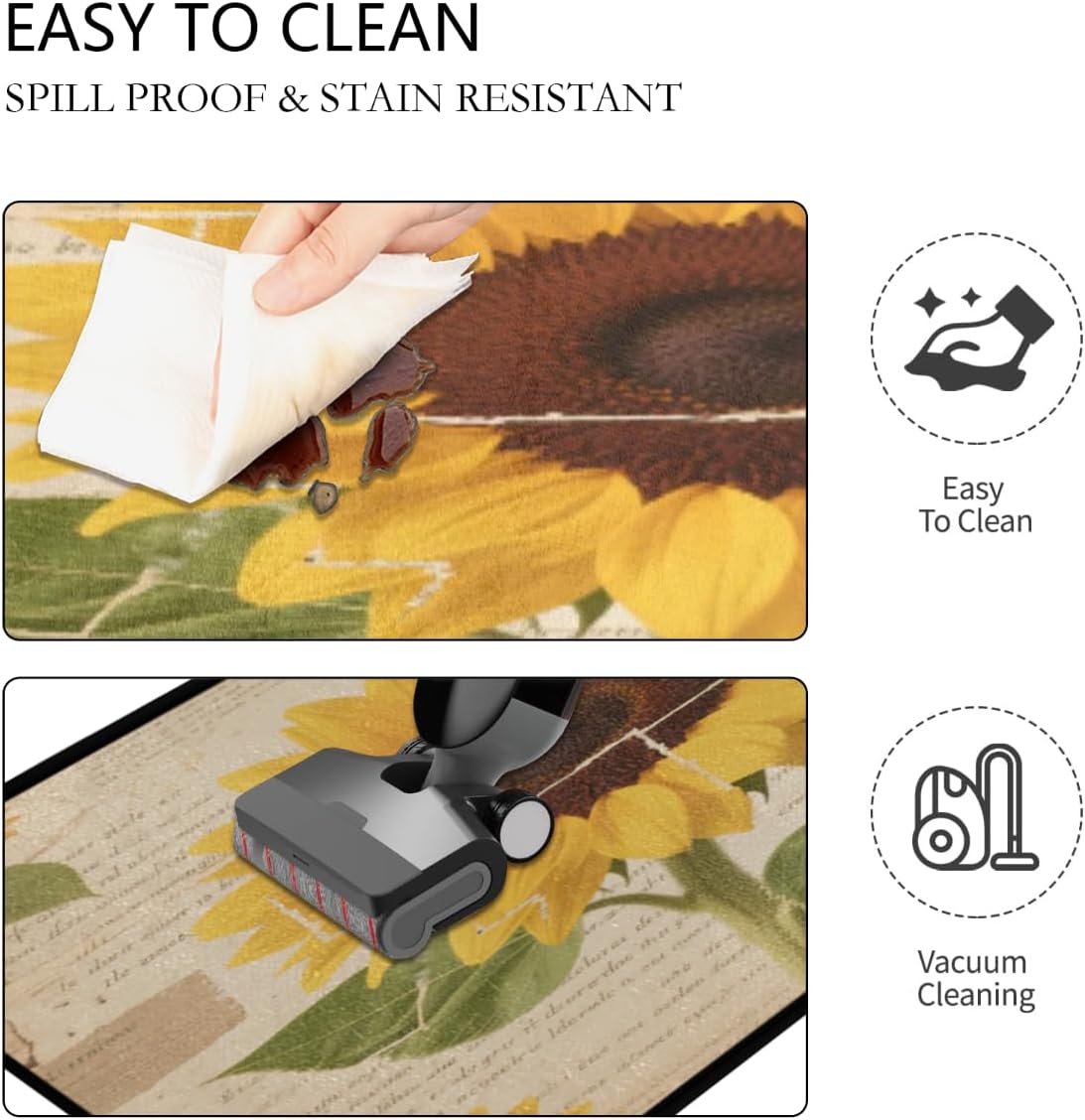 Anti Fatigue Sunflower Patchwork Kitchen Mats for Floor 2 Piece Set, Waterproof Non Slip Boho Kitchen Floor Rugs, Comfort Standing Mat for Sink Laundry & Home Kitchen 17"x47"+17"x29"