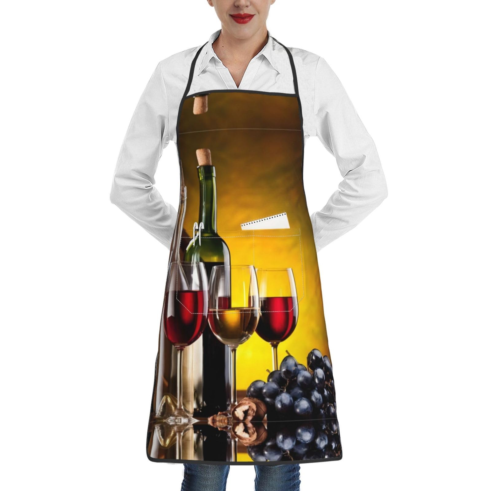 BLWSLC Grapes Wine Bottles and Drink A kitchen apron with pockets perfect for cooking grilling and gardening