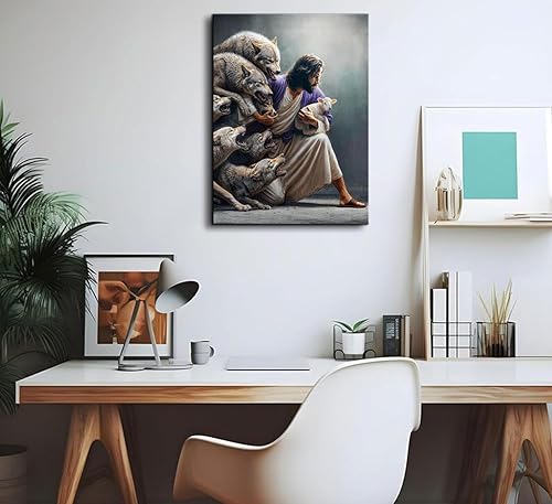 Miniatura 4 de Ploceiny Lienzo decorativo para pared, diseño de Jesús y cordero, decoración inspiradora para el hogar, 12 x 15 pulgadas