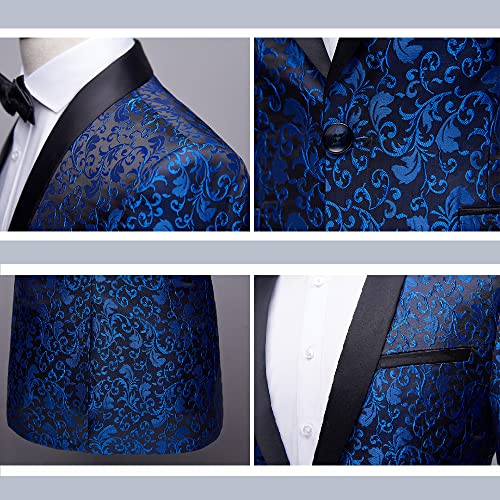 Livezou Men's Floral Dinner Party Prom Wedding Stylish Tuxedo Coat Suit, Blue-2 Piece, X-Large #TOP4