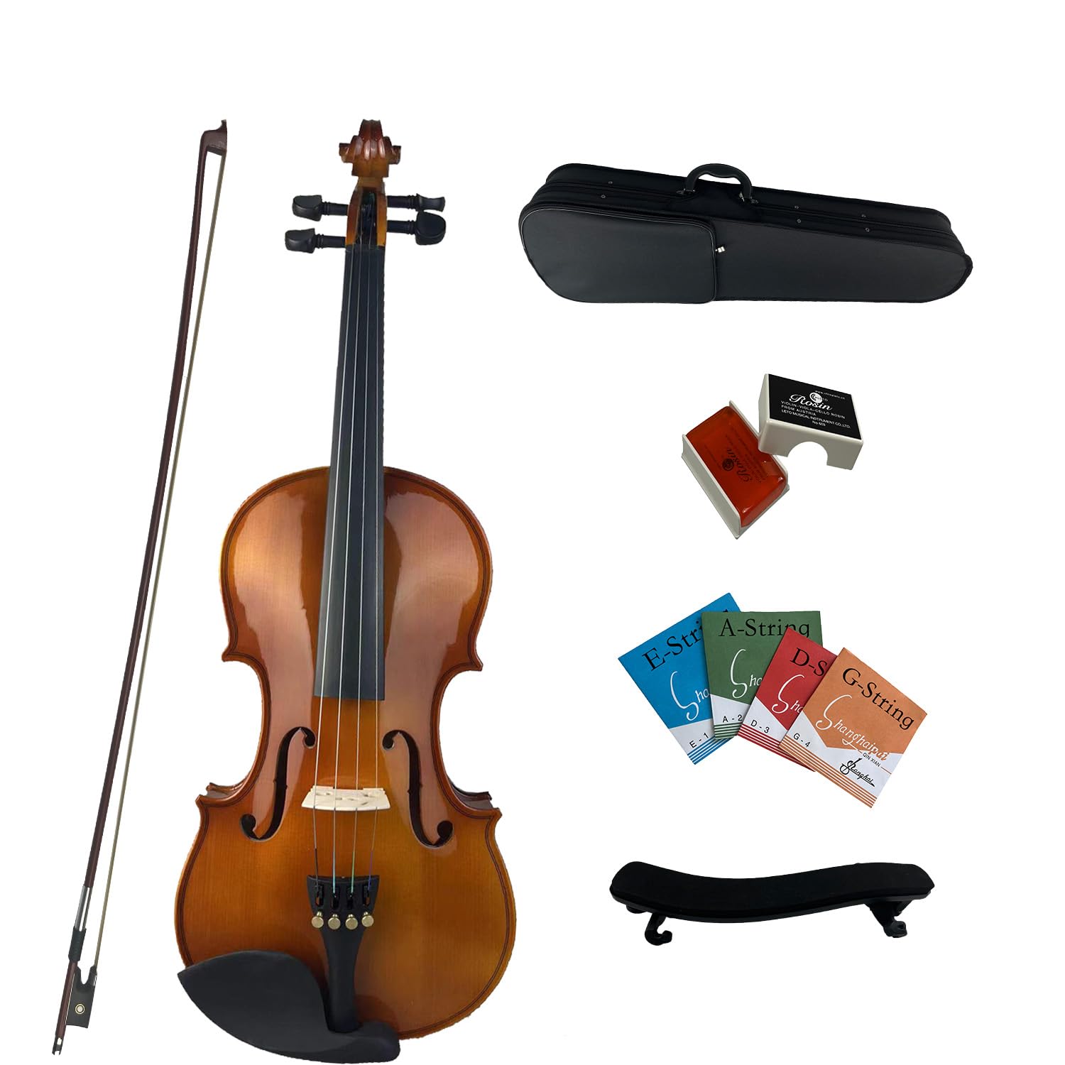 Insoul Violín 4/4 de tamaño completo para principiantes, adultos y estudiantes, juego de violín acústico de madera maciza con estuche duro, arco, colofonia, reposamuñecas (modelo: A)