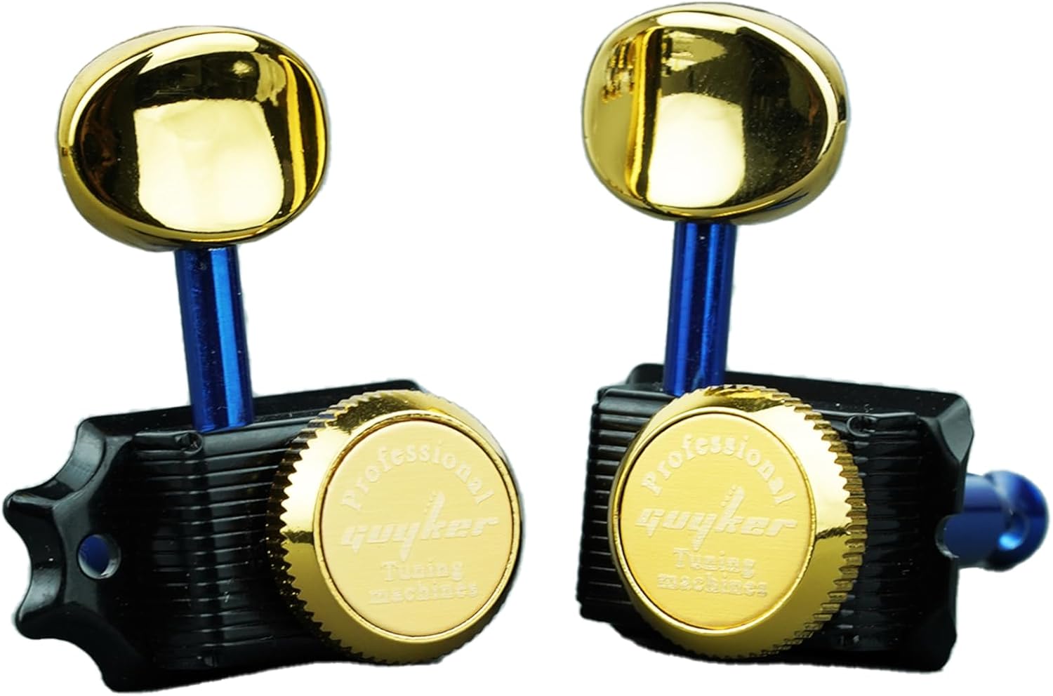 Guyker 6 Inline Vintage Guitar Lock String Tuners – Locking Tuning Key Pegs Machine Heads Replacement Parts for ST TL Style Electric, Folk or Acoustic Guitars – GK55SP, Black+Gold