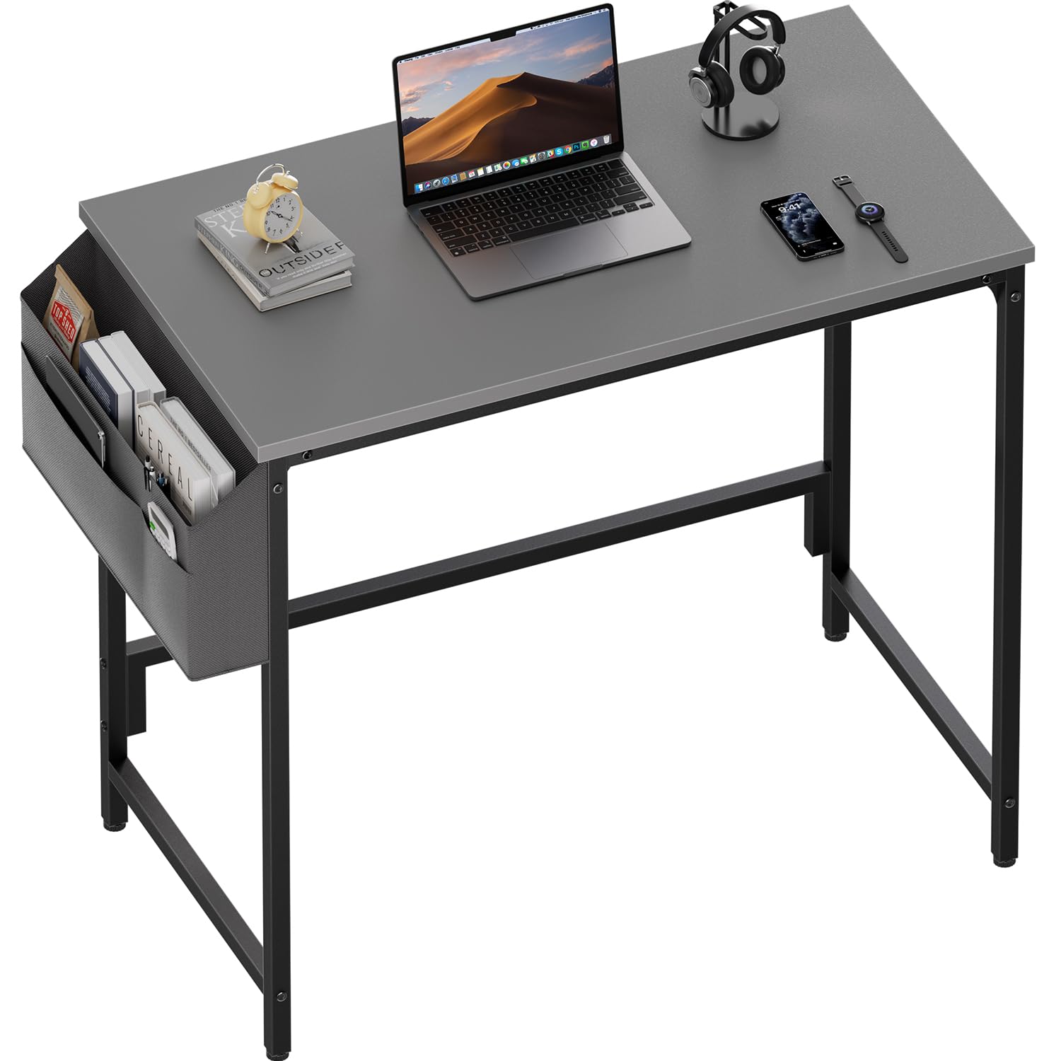 HLDIRECT 32-inch Computer Desk with Storage Bag in Grey