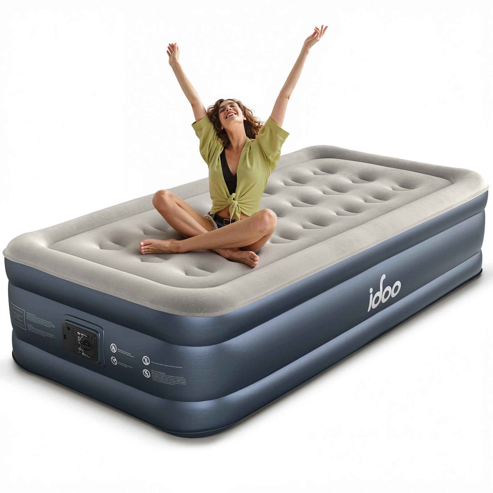iDOO Single Air Bed, Inflatable Mattress with Built-in Pump, 3 Mins Quick Self-Inflation/Deflation Blow Up Air Mattress, Comfortable Top Surface for Home Portable Camping Travel 188x99x38cm 249kg MAX โ image 1