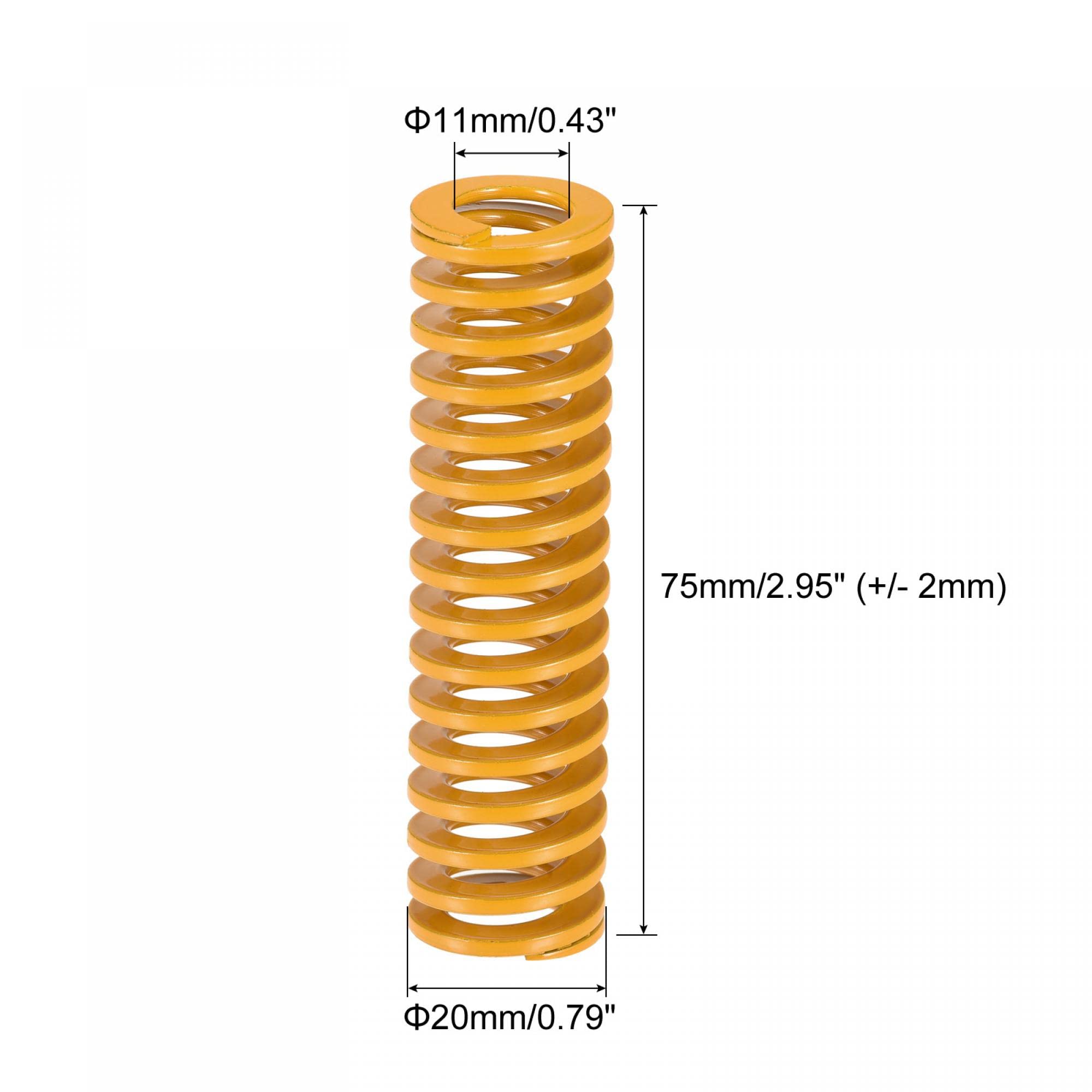 uxcell 3D Printer Die Spring, 20mm OD 75mm Long 2pcs Spiral Stamping Light Load Compression Mould Die Springs for 3D Printer Electric Part, Yellow