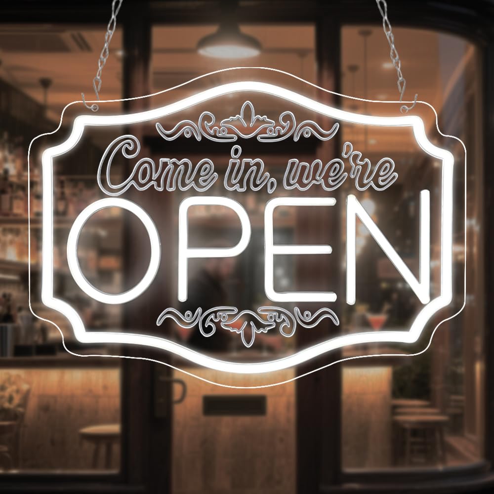 Insegna al Neon Open per aziende, interruttore bianco dimmerabile insegne aperte a LED, insegne al neon We are Open per negozi bar salone hotel vetrina ristorante caffè (bianco, 15'' x 11'')