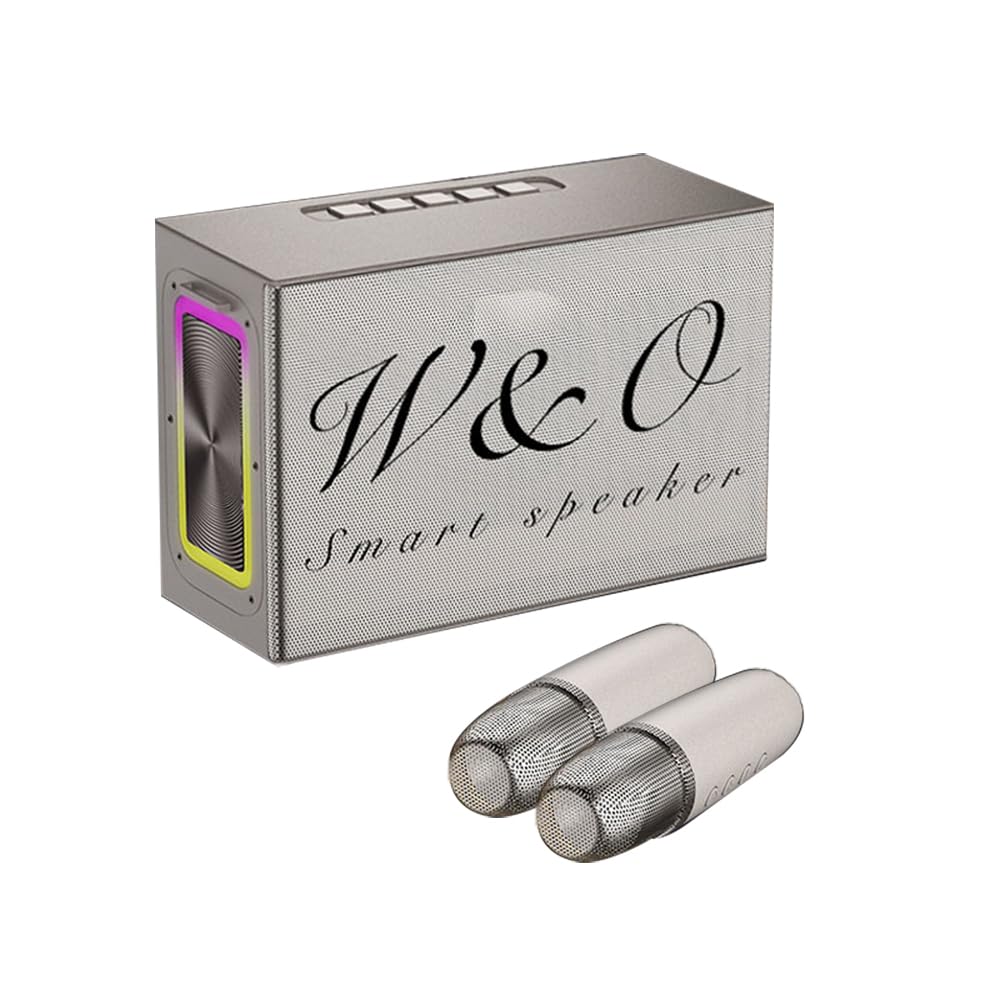 W&O Portable Bluetooth Speaker with Two Wireless Microphones, Built-in RGB Light, Supports TWS/AUX/USB/TF Karaoke Machine for Girls Boys Family Home Party