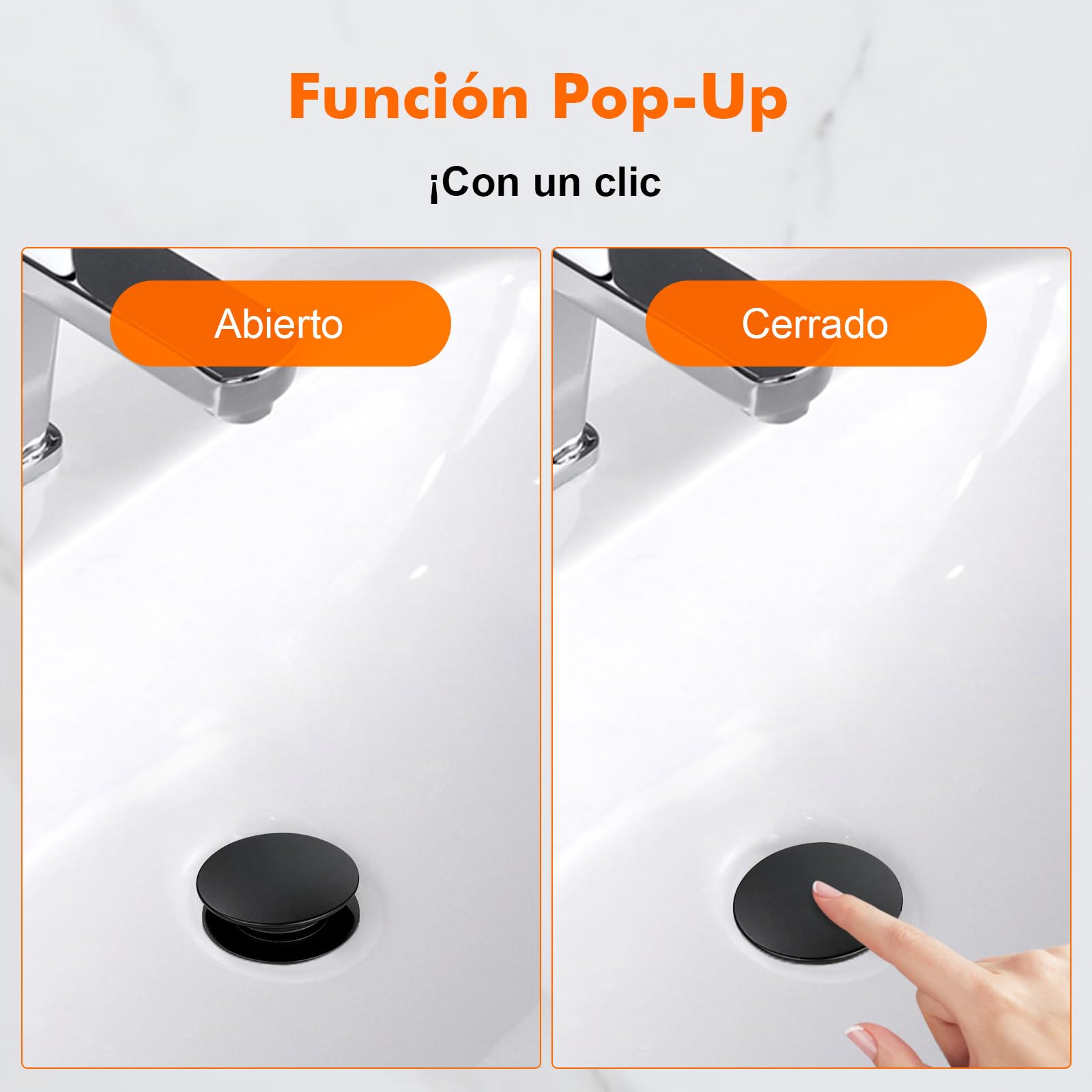 Ibergrif Tapón Pop Up Lavabo con Rebose, Válvula Desagüe Click Clack para Lavabo con Rebosadero, Tapón de Drenaje Latón Negro Mate, Instalación Sin Herramientas, Compatible Ø41-50 mm, M20502B