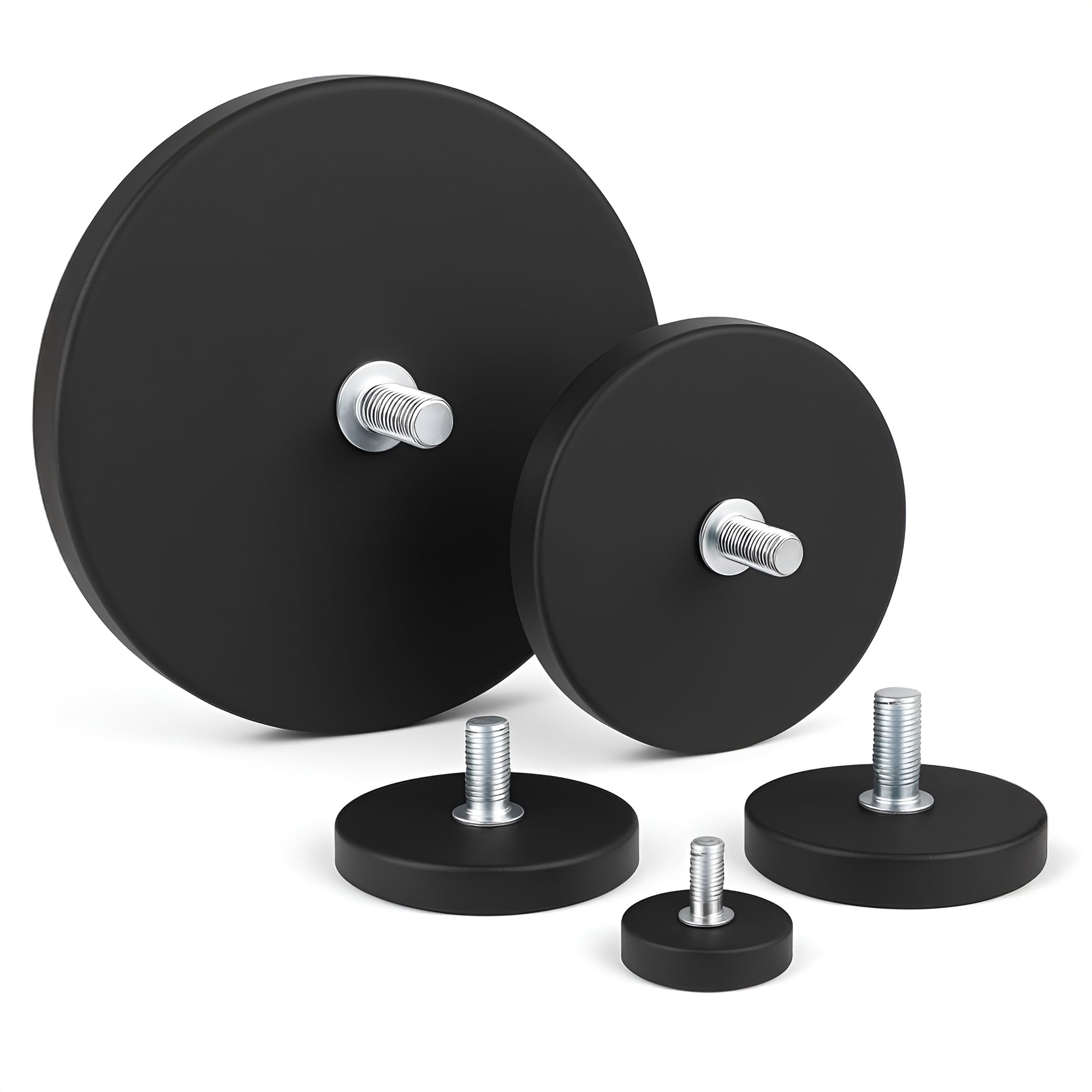 2 x Neodym Magnet-System gummiert Ø 88 mm Gewinde-Zapfen (Außen-Gewinde) M8 - Haftkraft 55 kg - 2 Stück - Starke Magnete mit Gummi-Mantel - Anti-Rutsch Beschichtung