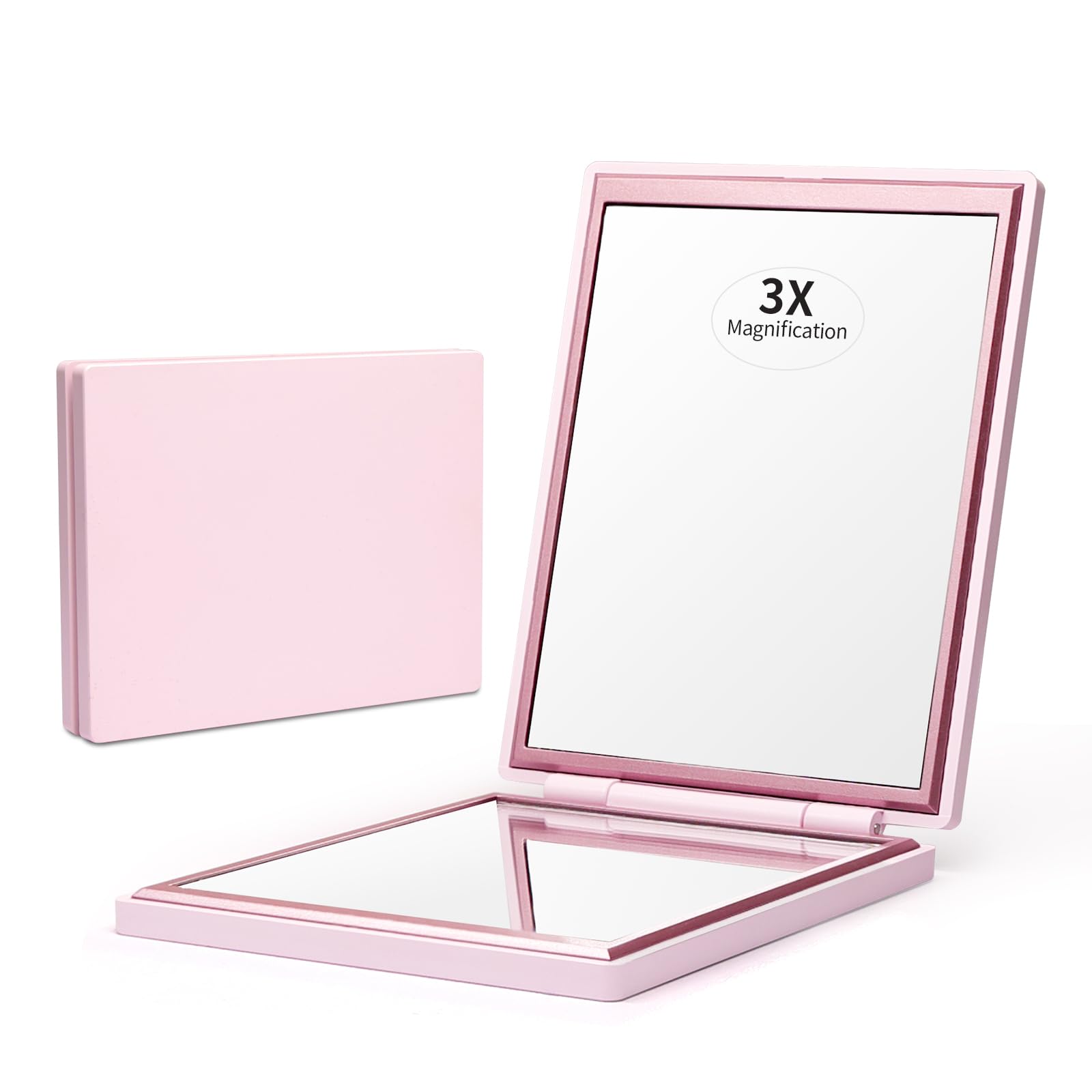 Kintion Taschenspiegel, 1X/3X Reisespiegel mit Vergrößerung, Kleiner Spiegel, Taschenspiegel Klappbar, Handlich, Geschenkidee für Frauen, für Geldbörsen und Reisen, Rosa