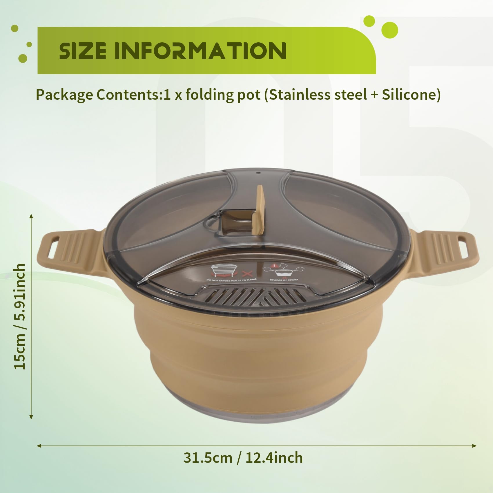 Pentola Pieghevole per Esterni Pentola per Escursionismo nel Silicone Pentola per Picnic Portatile Fornello da nel Acciaio Inossidabile,Cachi