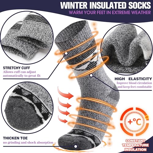Image of 3 Pairs Thermal Warm Socks for Men & Women Thick Winter Extra Warm Insulated Boot Ski Socks for Cold Weather