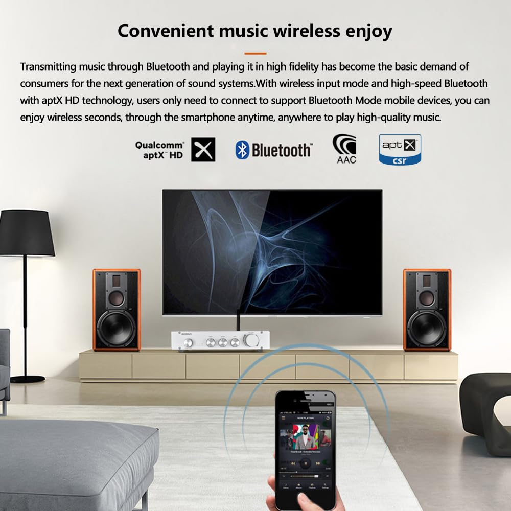 Preamplificatore HIFI Classe A Pura 2.1 Canali Audio Domestico Bluetooth 5.0 PCM5102 Subwoofer Argento