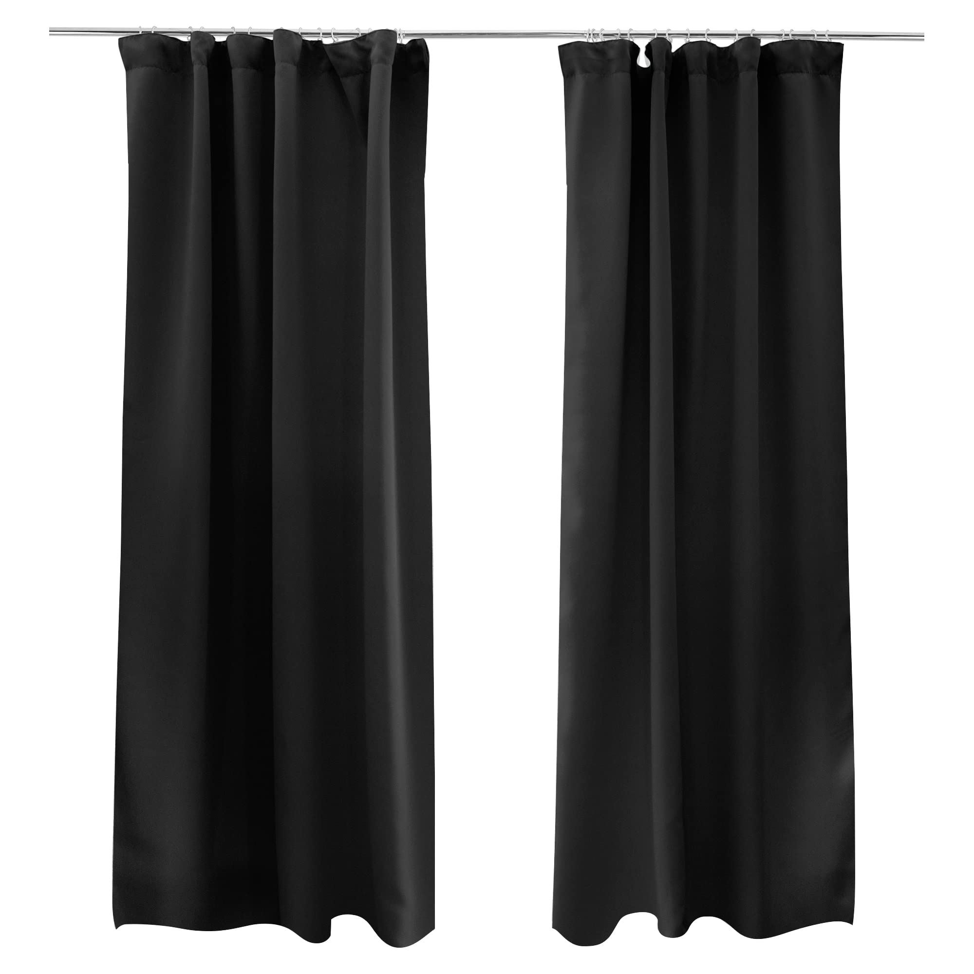 Victoria M. Aurora Verdunkelungsvorhang Blickdicht Thermovorhang mit Kräuselband, 140 x 245 cm, Schwarz, 2er Pack