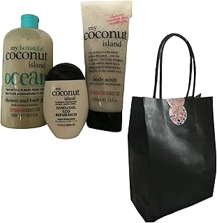 Treaclemoon Coconut Bundle. Coconut Island Shower and Bath Gel (500 ml) Coconut Island Body Scrub (225 ml) and Coconut Hand & Nail Repair Balm (75 ml) Bagged Set