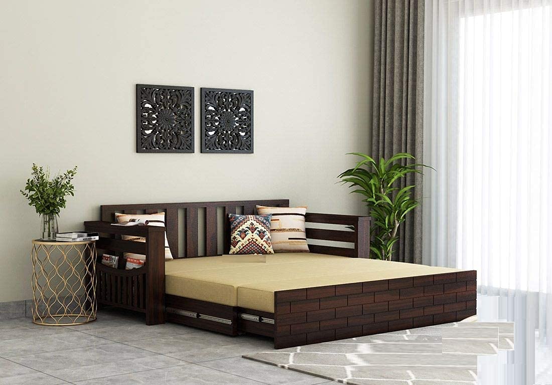 Solid Sheesham Wood Sofa Cum Bed 3 Seater Furniture Wooden 3 Seater Sofa Cums Bed for Home Living Room with Cushions | Sofa Cum Bed | Sheesham Wood Walnut Finish Solid Sheesham Wood Sofa Cum Bed 3 Seater Furniture Wooden 3 Seater Sofa Cums Bed for Home Living Room with Cushions | Sofa Cum Bed | Sheesham Wood Walnut Finish
