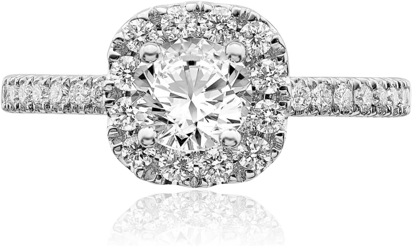 IceCarats 14K Solid White Gold 1 carat Lab Diamond Halo Engagement Ring Round Cut, Prong Set