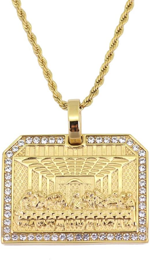Mens Stainless Steel Gold Hip Hop Diamond Jesus Pendant Necklace Jewelry