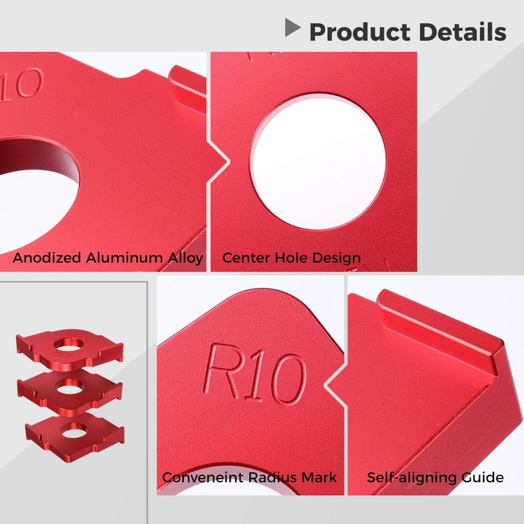Aluminum Alloy Radius Jig Router Templates, 3-Piece Set for Woodworking Corner Rounding, R5 R10 R15 R20 R25 R30 Routing Bit Templates